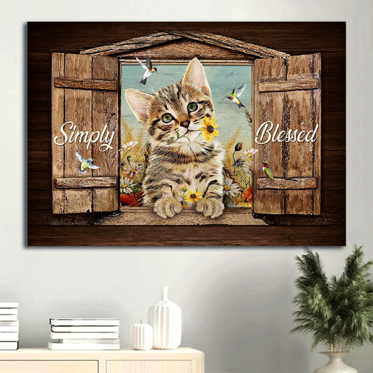 Dream Cat Yellow Daisy Colorful Hummingbird Canvas Simply Blessed Canvas Wall Art Christian Wall Decor