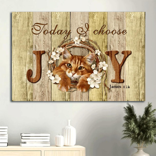 Cute Maine Coon Cat Lovely Cherry Blossom Canvas Today I Choose Joy Canvas Wall Art Christian Wall Decor