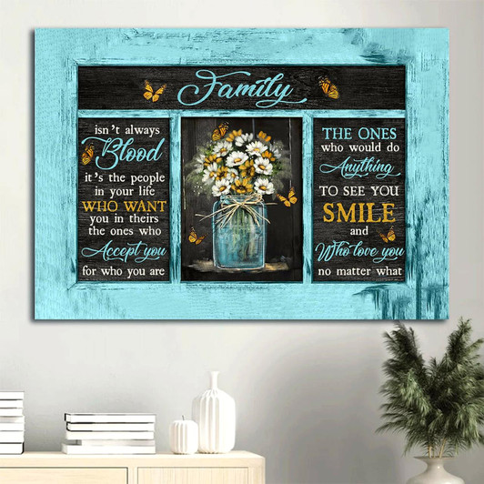 Colorful Flower Painting Yellow Butterfly Black Background Family Isn't Always Blood Canvas Wall Art Christian Wall