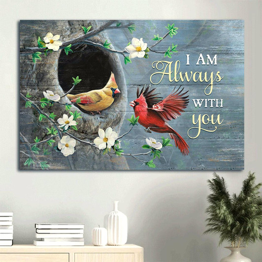 Cardinal Painting Beautiful Japanese Anemone I Am Always With You Heaven Canvas Wall Art Christian Wall Decor