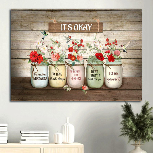 Brilliant Flower Painting Colorful Hummingbird Canvas It's Okay To Make Mistakes Canvas Wall Art Christian Wall Decor