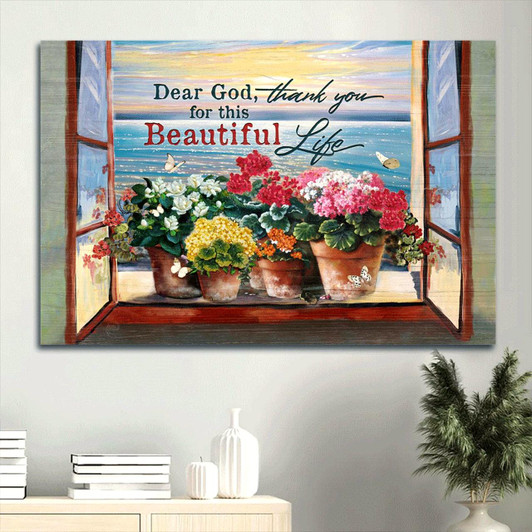 Brilliant Flower Ocean Painting Sunset Canvas Thank You For This Beautiful Life Canvas Wall Art Christian Wall Decor