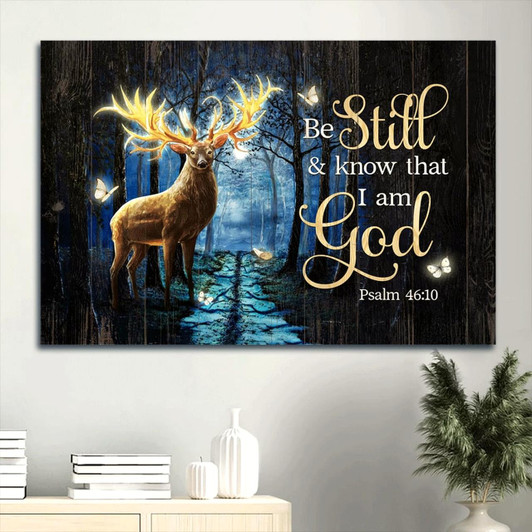 Brilliant Deer Magic Forest Pretty Butterfly Canvas Be Still And Know That I Am God Canvas Wall Art Christian Wall Decor