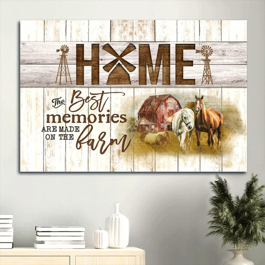 Beautiful Horse Drawing Yellow Field Painting Old House Canvas The Best Memories Are Made On The Farm Canvas Wall Art