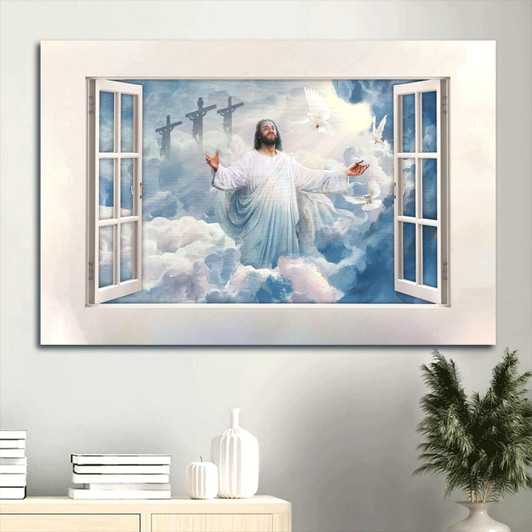 Beautiful Heaven Jesus Painting Holy Spirit Dove White Windows Jesus In Heaven Canvas Wall Art Christian Wall Decor