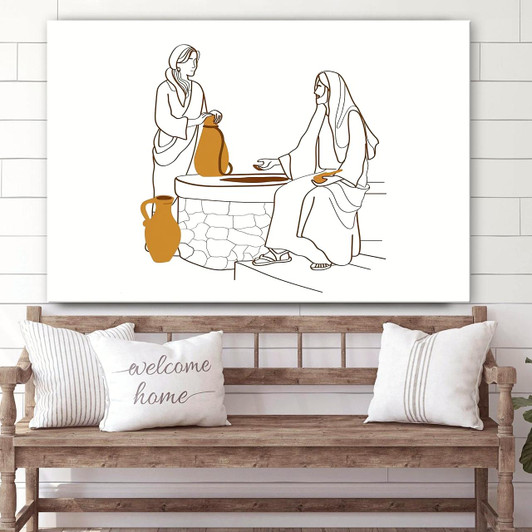 Jesus & the Woman of Samaria Canvas Posters Boho Christian Wall Art Scripture Wall Art For Bedroom
