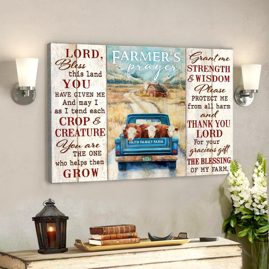Farm & Cow – Farmer’s Prayer Bible Verse Canvas Scripture Canvas Wall Art Bible Verse Poster For Home