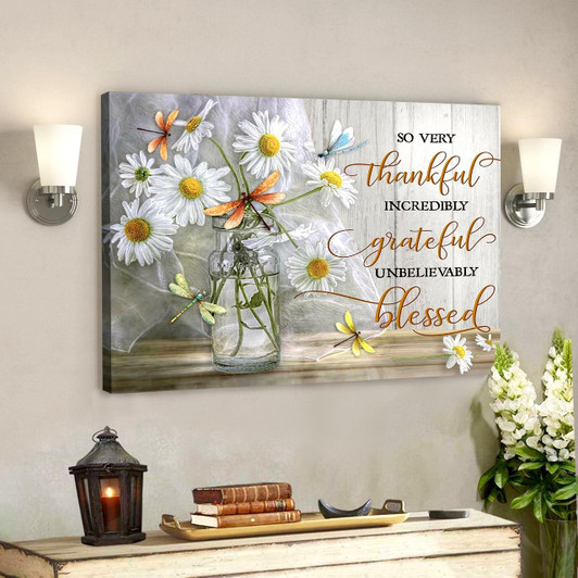 Dragonfly – So Very Thankful Bible Verse Canvas Scripture Canvas Wall Art Spiritual Canvas Poster For Living Room