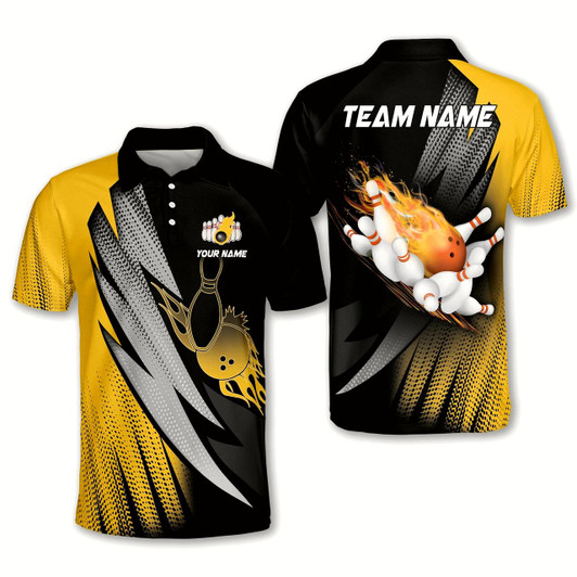 Goofygear Personalized Purple Flame Bowling Polo Shirt Men Team ideal apparel for tournaments
