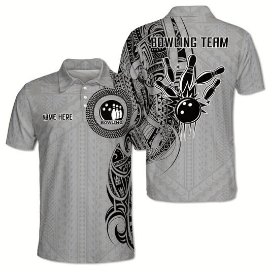 Goofygear Personalized Grey Tribal Bowling Polo Shirt Men Team Shirts ideal apparel for tournaments