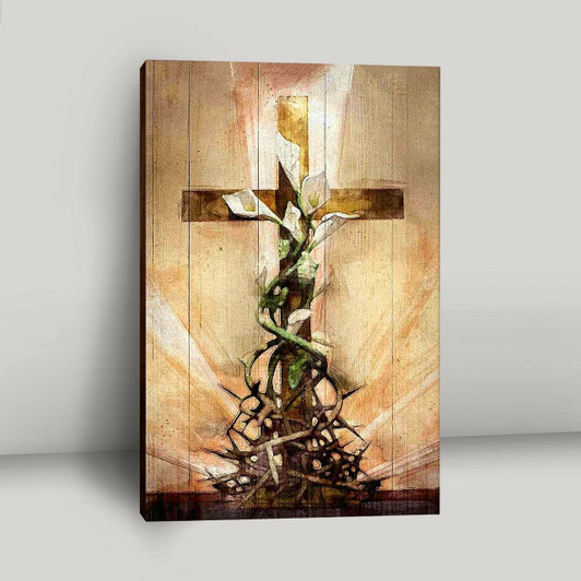 Cross And Lily Flower Canvas Art With Elegant Religious Message Ideal For Christian Home And Church Display