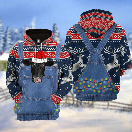 Goofygear Personalized Angus Bull Cattle Christmas Knitting Pattern 3D Pullover Sweatshirt For Kids