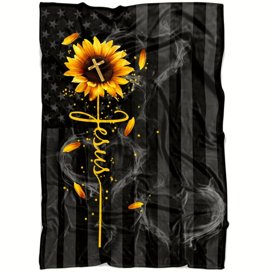 Jesus Cross Sunflower Christian Fleece Blanket with Bible Verse Inspirational Religious Faith Throw