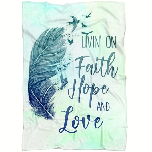 Living On Faith Hope And Love Christian Fleece Blanket with Bible Verse Inspirational Religious Blanket