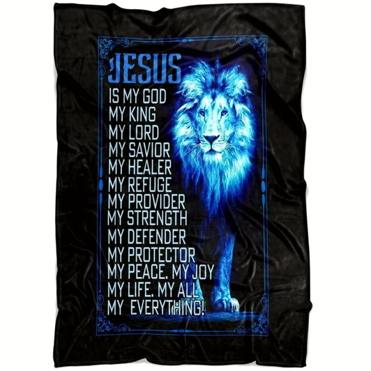 Jesus The Lion Of Judah Is My God Christian Fleece Blanket with Bible Verse Inspirational Faith Religious Blanket