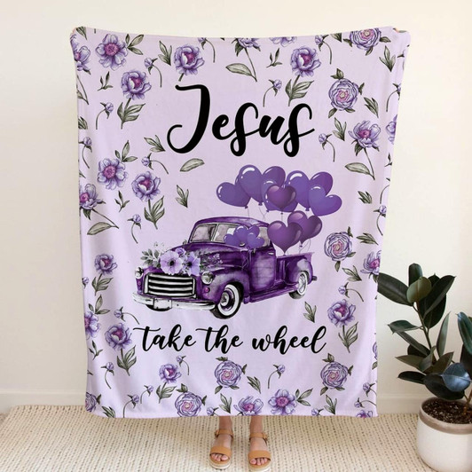 Jesus Take The Wheel Truck Christian Fleece Blanket with Bible Verse Inspirational Religious Faith Throw