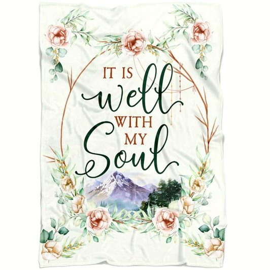 It Is Well With My Soul Floral Christian Fleece Blanket with Bible Verse Inspirational Hymn Lyrics Blanket