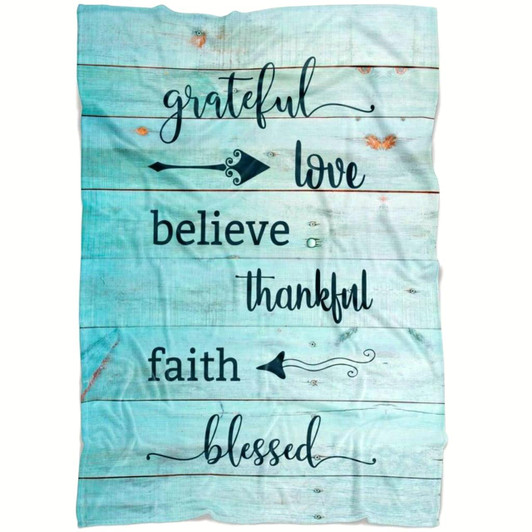 Grateful Love Believe Thankful Faith Blessed Christian Fleece Blanket with Bible Verse Inspirational Religious Throw