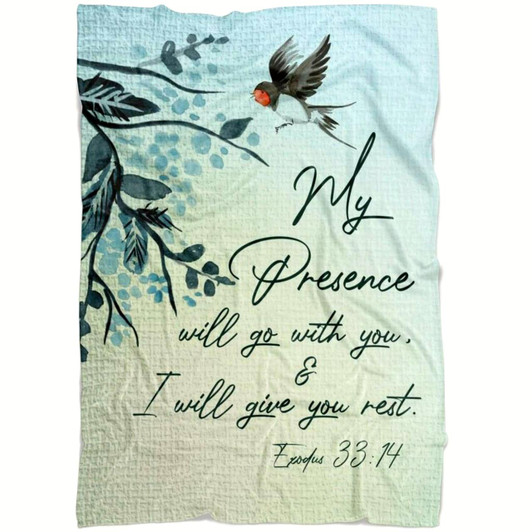Exodus 33 14 My Presence Will Go With You Christian Fleece Blanket with Bible Verse Inspirational Religious Faith Throw