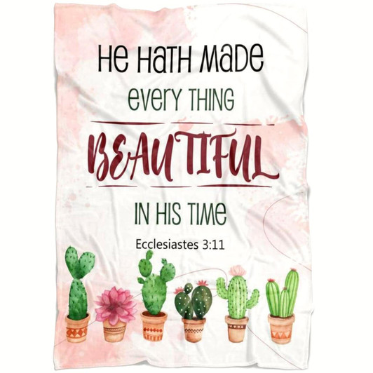 Ecclesiastes 3 11 He Has Made Everything Beautiful Christian Fleece Blanket with Bible Verse Inspirational Religious Throw