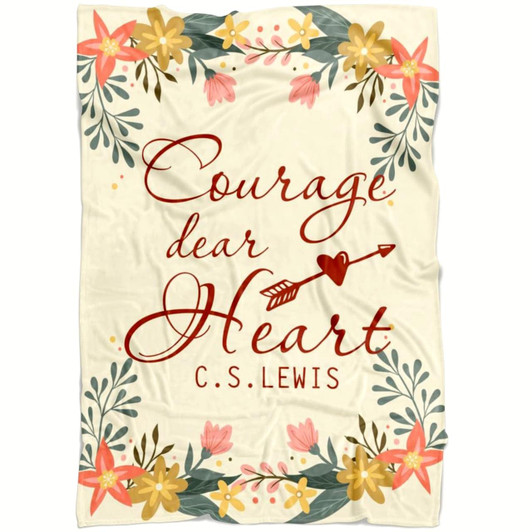 Courage Dear Heart Christian Fleece Blanket with Bible Verse Inspirational Religious Faith Blanket