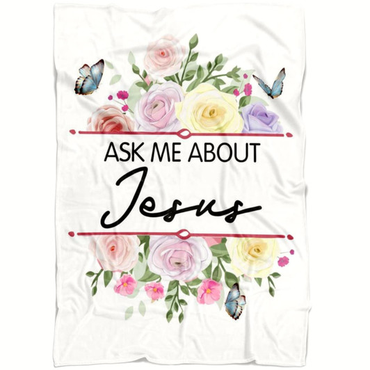 Ask Me About Jesus Christian Fleece Blanket with Bible Verse Inspirational Religious Faith Throw Blanket