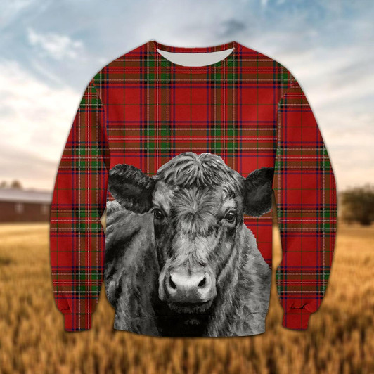 Goofygearprints Black Angus Tartan Caro Pattern 3D Christmas Sweatshirt, Gift for Farmers Cow Lovers