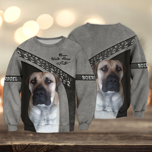 Goofygearprints Boerboel Gren and Pink Never Walk Alone 3D Full Print Shirts, Sweatshirt for Loss of Dog Christmas