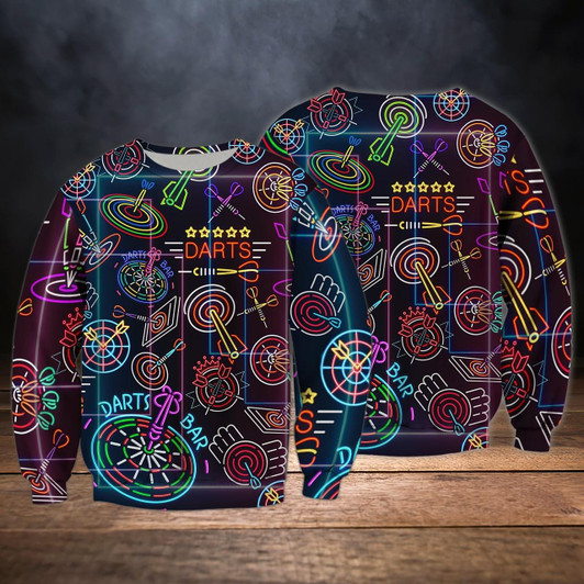 Goofygearprints Born To Play Darts Neon Pattern Shoot To Thrill 3D Full Printed Christmas Shirt