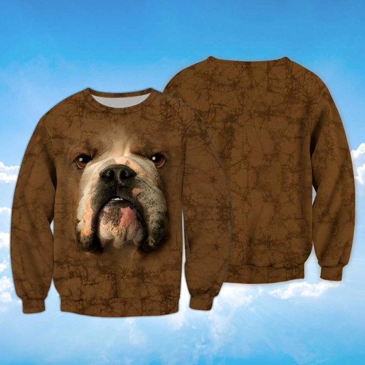 Goofygearprints Brown Marble Pitbull Face Sweatshirt, Pitbull Sweatshirt, Dog Sweatshirt For Humans