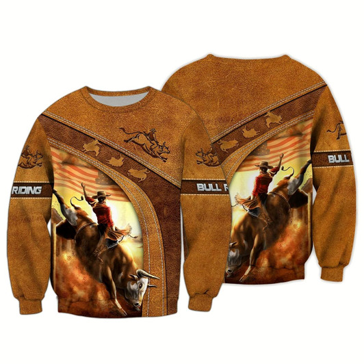 Goofygearprints Bull Riding American Flag Leather 3D Sweatshirt Christmas Shirt