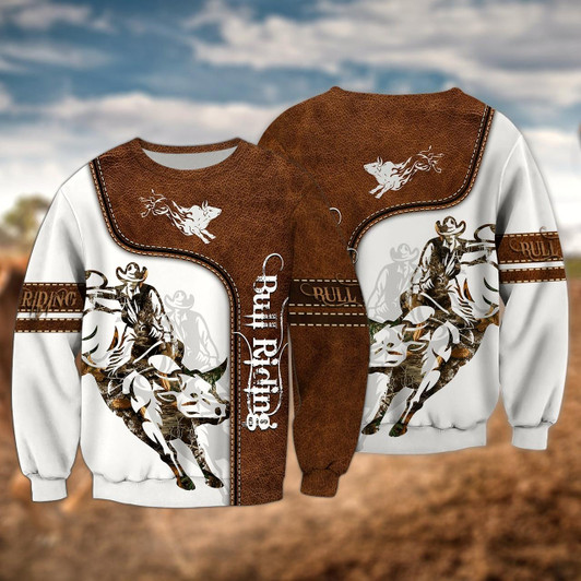 Goofygearprints BULL RIDING White and Leather 3D Full Printed Sweatshirt Christmas Shirt