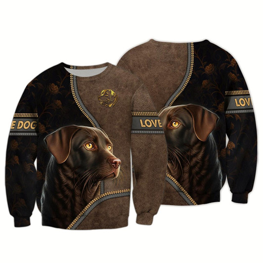Goofygearprints Chocolate Labrador Retriever With Leather Style 3D Full Printed Sweatshirt