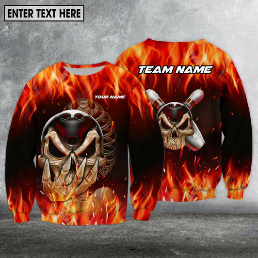 Goofygearprints Personalized Name And Team Name Shirt Skull Fire Bowling, Sweatshirt For Bowling Lover