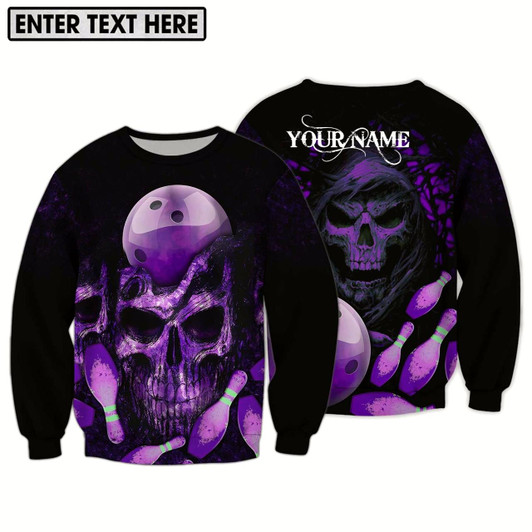 Goofygearprints Personalized Name Bowling Purple Skull 3D Sweatshirt Shirt