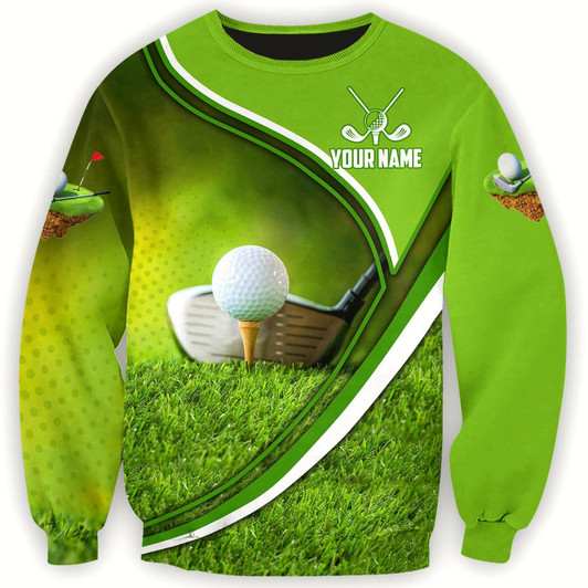 Goofygearprints Personalized Name Golf Green 3D All Over Printed Unisex Sweatshirt , Christmas Shirt for Golfer