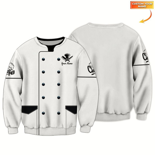 Goofygearprints Personalized Name White Chef Kitchen Apparel Sweatshirt , Perfect Gift for Chef Christmas