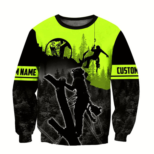 Goofygearprints Personalized Name Arborist Chainsaw Green 3D Printed Sweatshirt Shirts, Idea Christmas Gift for Arborist