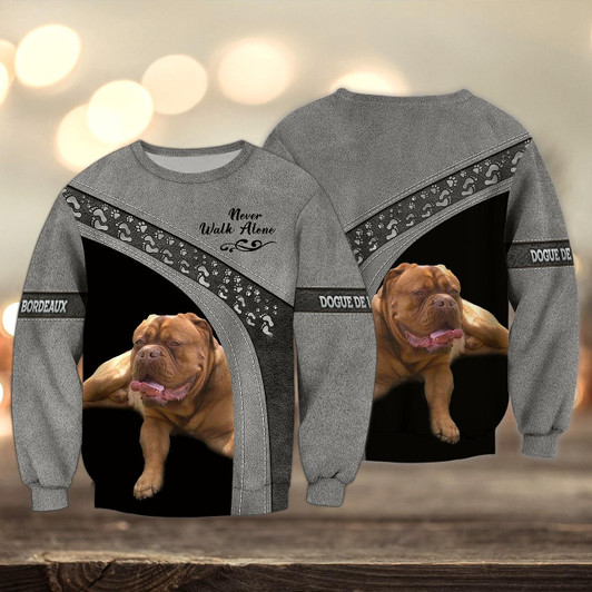 Goofygearprints Dogue de Bordeaux Love Grey Never Walk Alone 3D Full Print Sweatshirt
