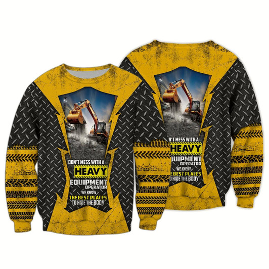 Goofygearprints Excavator Heavy Equipment 3D All Over Printed Sweatshirt, Christmas Gift for Excavator Driver