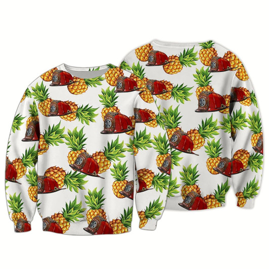 Goofygearprints Firefighter Pineapple Hat Pattern 3D Sweatshirt Bomber, Christmas Firefighter Shirt