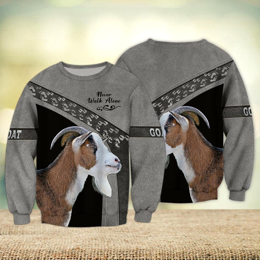 Goofygearprints Goat Multicolor Option Never Walk Alone 3D Full Print Christmas Sweatshirt
