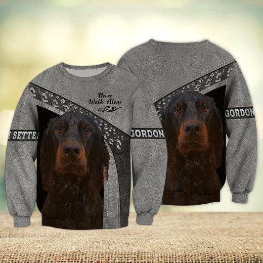 Goofygearprints Gordon Setter Multicolor Never Walk Alone 3D Full Print Sweatshirt