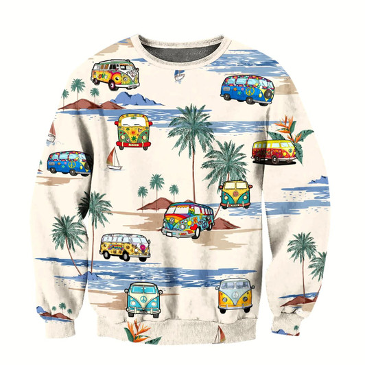 Goofygearprints Hippie Beach Aloha All Over Printed Unisex Sweatshirt Shirts, Hippie Christmas 3D Shirt