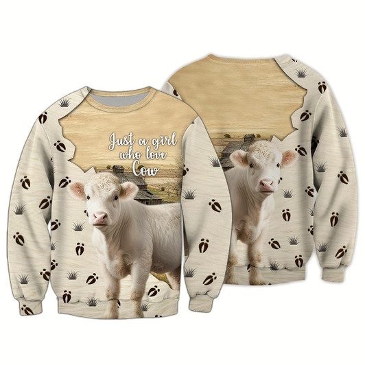 Goofygearprints Just a Girl Who Love Charolais 3D All Over Printed Sweatshirt