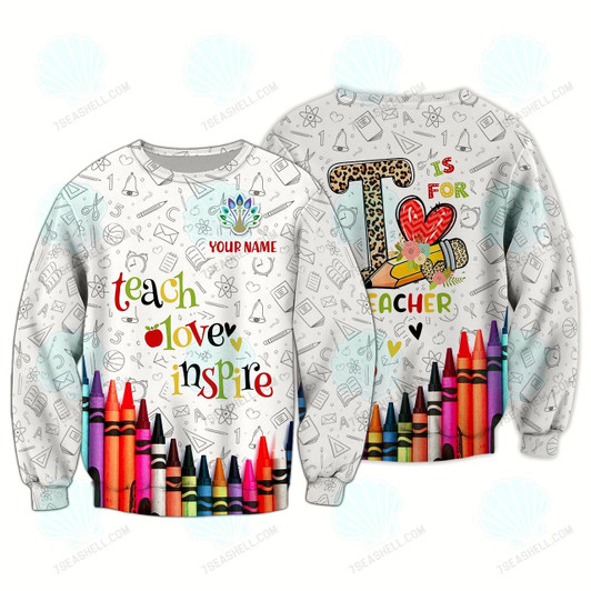 Goofygearprints Kindergarten Teacher, Love Teach Personalized Name Sweatshirt Zipper Christmas Shirt