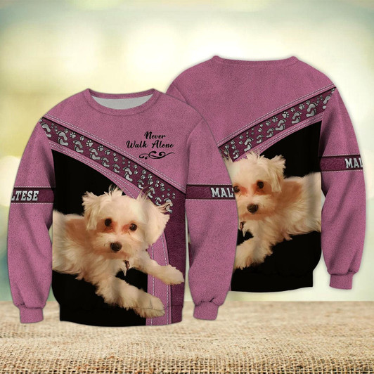 Goofygearprints Maltese Love Multicolor Option Never Walk Alone 3D Full Print Sweatshirt Christmas