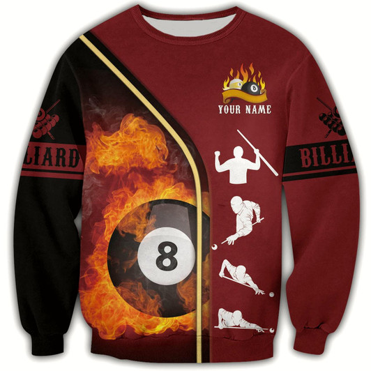 Goofygearprints Personalized Name 8 and 9 Ball Billiard Fire 3D Sweatshirt Shirt
