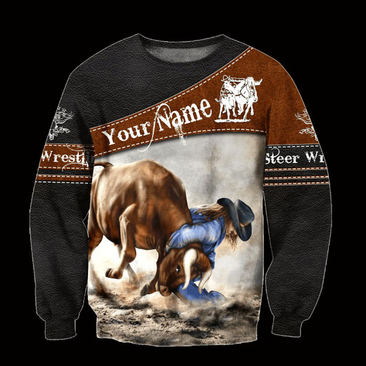 Goofygearprints Personalized Name Bull Riding 3D All Over Printed Unisex Sweatshirt Shirts Steer Wrestling