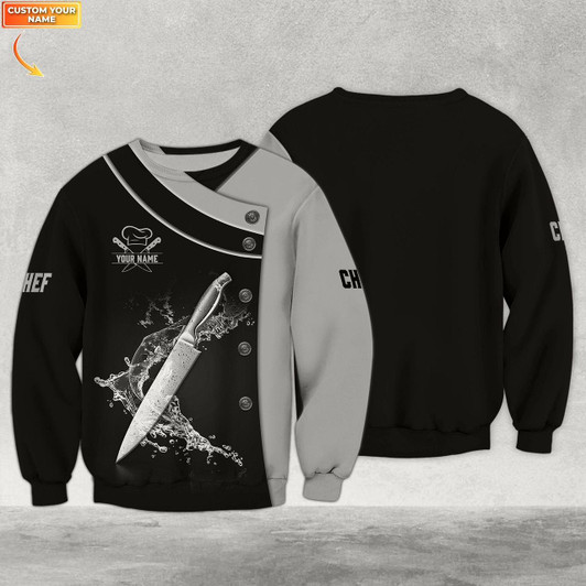 Goofygearprints Personalized Name Chef Knife Water Chef 3D Full Printed Sweatshirt s, Christmas Shirt for Chef